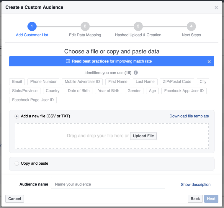 facebook custom audience data mapping